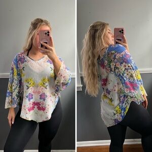 Johnny Was Floral Poncho Style Top XS